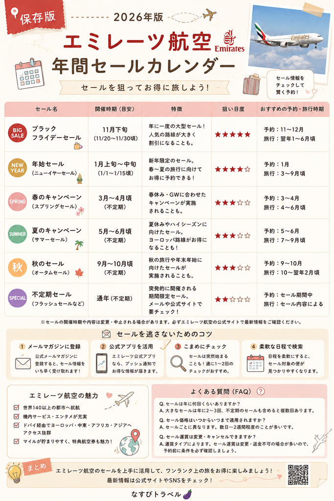 エミレーツ航空年間セールカレンダー